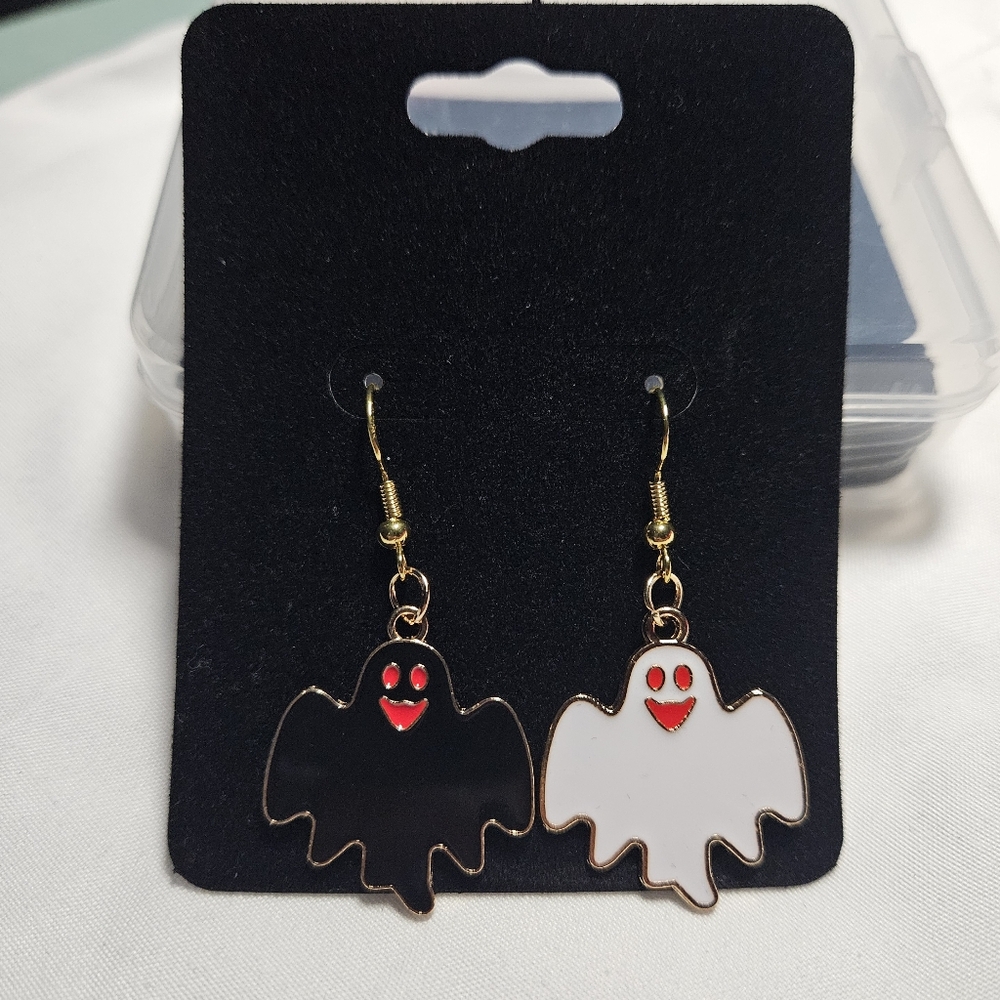 5/$20 Handcrafted Black and White Ghoul Earrings | Lightweight Enamel Earrings